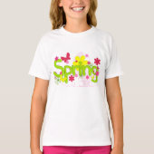 Spring Garden Typography Flowers Butterflies Tシャツ (正面)