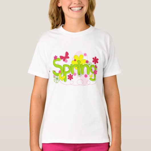 Spring Garden Typography Flowers Butterflies Tシャツ (正面)