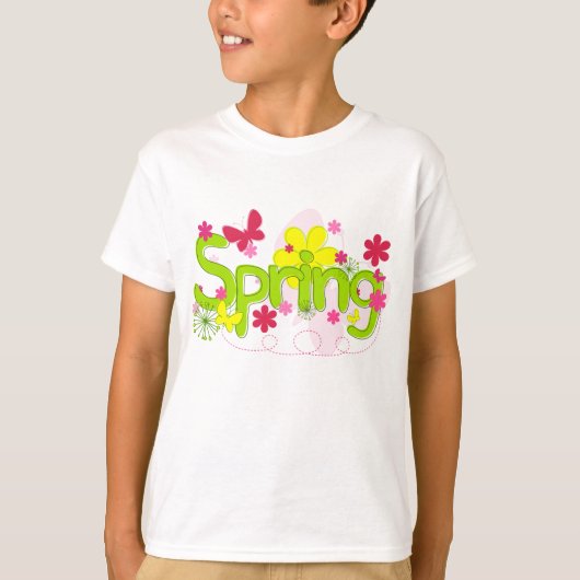 Spring Garden Typography Flowers Butterflies Tシャツ (正面)