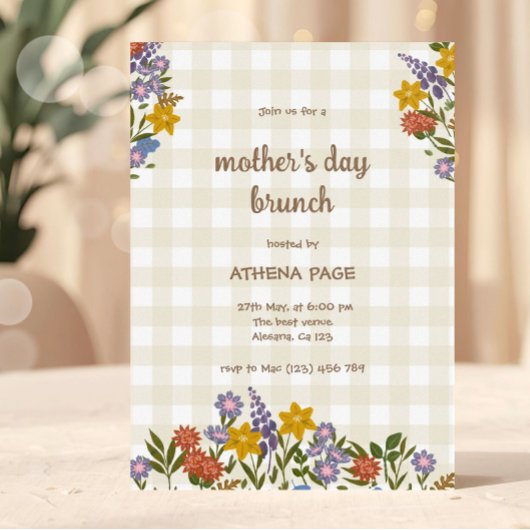 Spring Gingham Floral Mother's Day 招待状