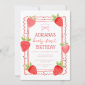 Spring Girl Berry First Birthday Invitation 招待状 (正面)