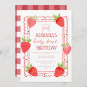 Spring Girl Berry First Birthday Invitation 招待状 (正面/裏面)