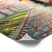 Spring - Girl with Umbrella and Pony in Rainy Park ポスター (角)