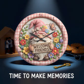 Spring Gnome Welcome Friends ラージ壁時計
