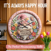 Spring Gnome Welcome Friends ラージ壁時計