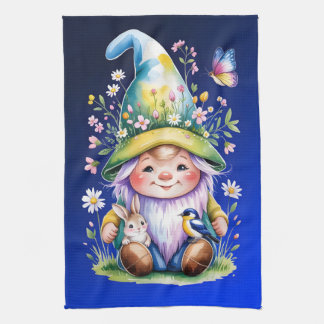 Spring Gnome with Bunny and Bluebird キッチンタオル