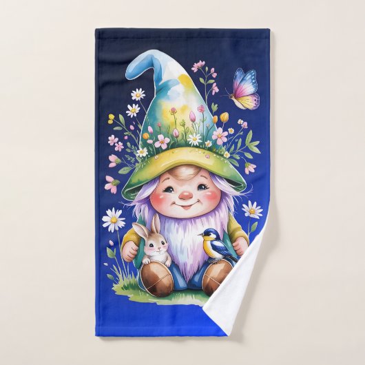 Spring Gnome with Bunny and Bluebird ハンドタオル (ハンドタオル)
