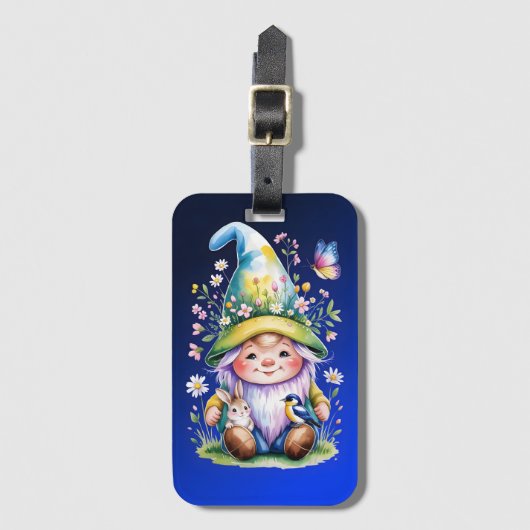 Spring Gnome with Bunny and Bluebird ラゲッジタグ (正面縦)