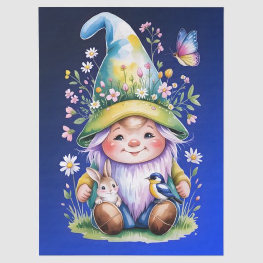 Spring Gnome with Bunny and Bluebird 薄葉紙 (正面)