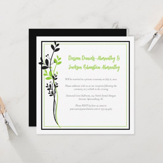 Spring Green and Black Floral Reception Only | 招待状 (正面/裏面インサイチュ)
