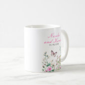 Spring Green Butterfly Floral Wedding コーヒーマグカップ (正面右)