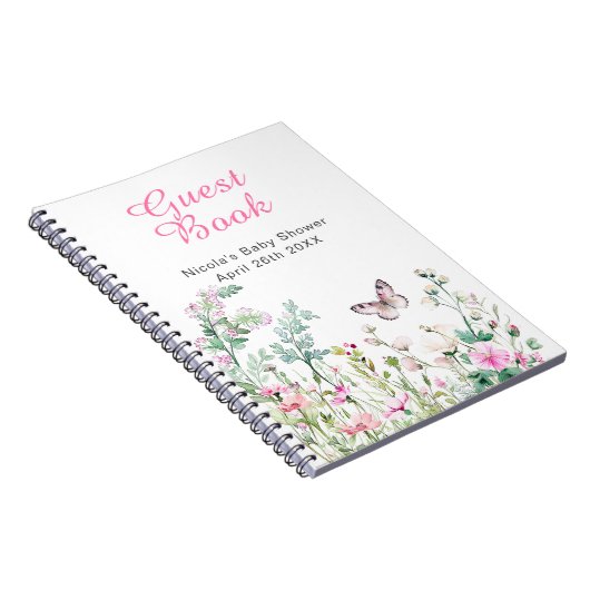 Spring Green Butterfly Floral Wedding ノートブック (右側)