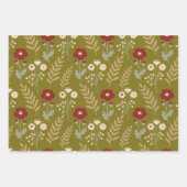 Spring Green Red Botanical Bloom Watercolor TMF26 ラッピングペーパーシート (正面)