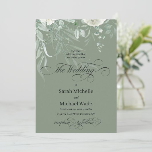 Spring Greenery Calligraphy Wedding Invitation 招待状 (スタンド正面)