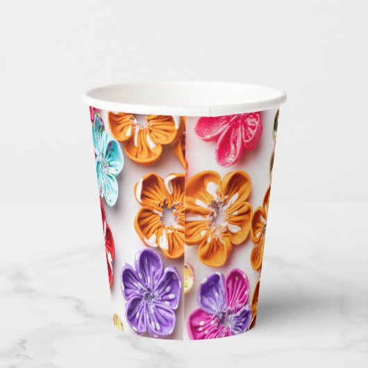 Spring Handmade sewn fabric Flowers Multicolor 紙コップ (右)