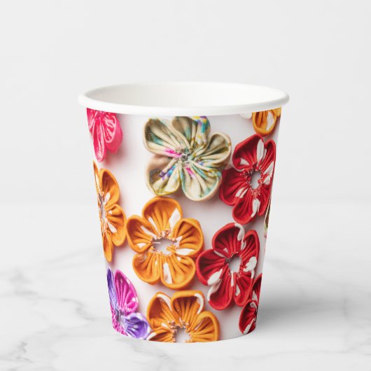 Spring Handmade sewn fabric Flowers Multicolor 紙コップ (正面)