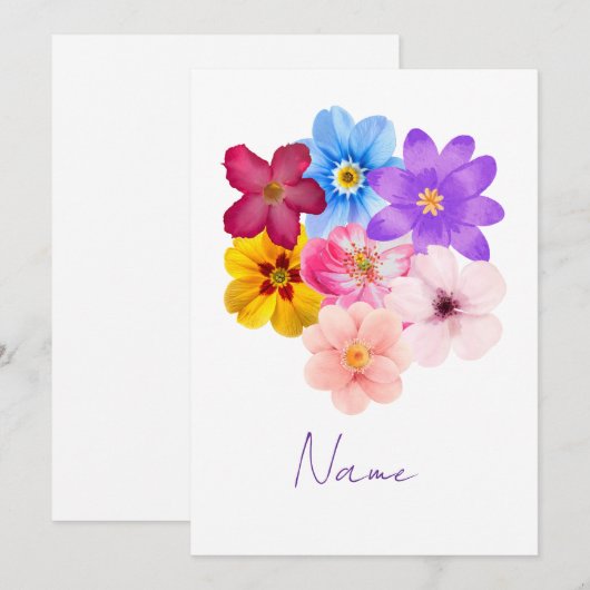 Spring Harmony - Mixed Watercolor Flower Bouquet 招待状 (正面/裏面)