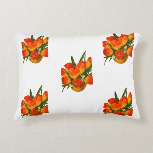 Spring Harmony – Orange & Yellow Tulips アクセントクッション (正面)