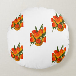 Spring Harmony – Orange & Yellow Tulips ラウンドクッション