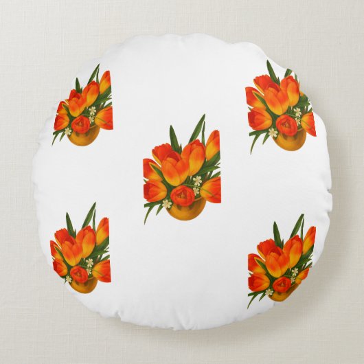 Spring Harmony – Orange & Yellow Tulips ラウンドクッション (正面)