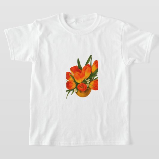 Spring Harmony – Orange & Yellow Tulips Tシャツ (レイダウン)