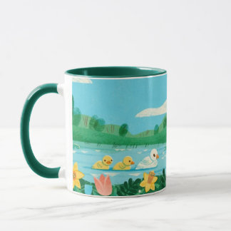 Spring Harmony – Whimsical Duck Family by the Lake マグカップ