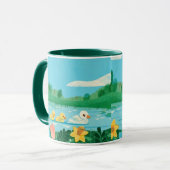 Spring Harmony – Whimsical Duck Family by the Lake マグカップ (正面左)