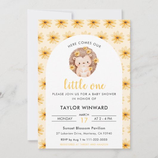 Spring Hedgehog and Daisy Baby Shower 招待状 (正面)