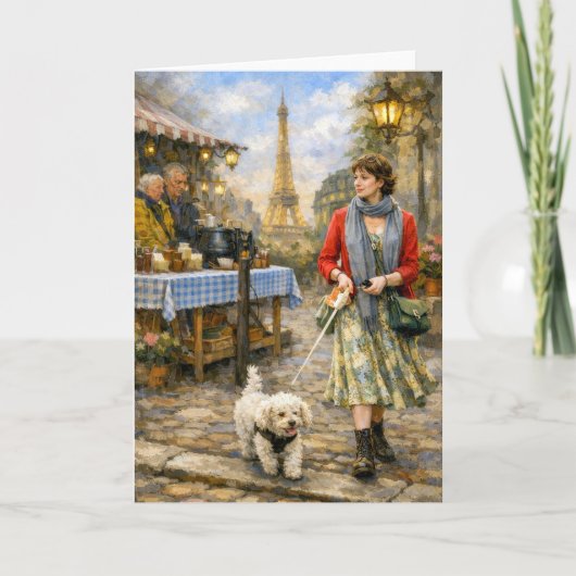 Spring In Paris Poodle Greeting Card カード (正面)