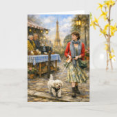 Spring In Paris Poodle Greeting Card カード (黄色い花)