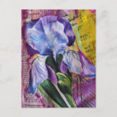 Spring Iris Flower mixed media collage Postcard ポストカード (正面)