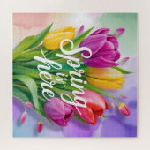 "Spring is Here" Tulip Bouquet Illustration ジグソーパズル (横)