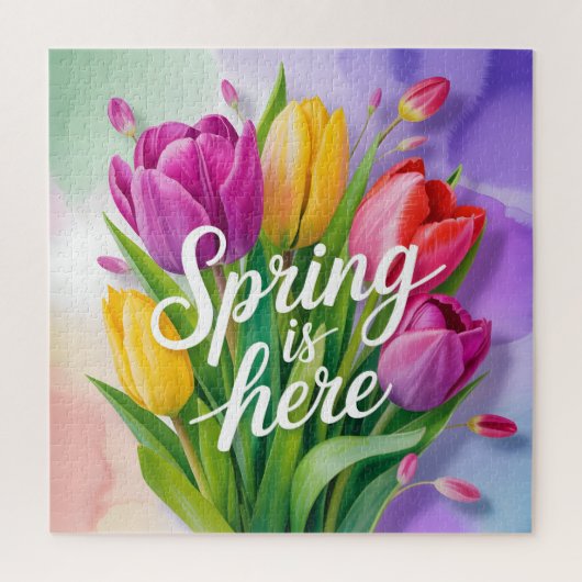 "Spring is Here" Tulip Bouquet Illustration ジグソーパズル (縦)