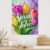 "Spring is Here" Tulip Bouquet Illustration ポスター (キッチン)