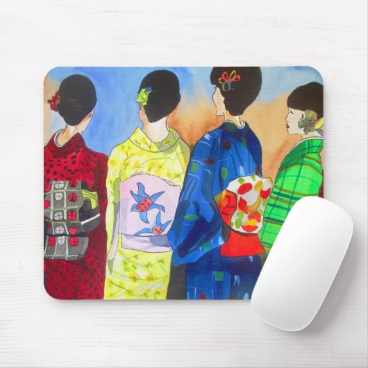 Spring kimono Japanese Geisha art マウスパッド (マウス)