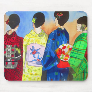 Spring kimono Japanese Geisha art マウスパッド