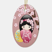 Spring Kokeshi Doll - Cute Japanese Geisha on Pink セラミックオーナメント (左)