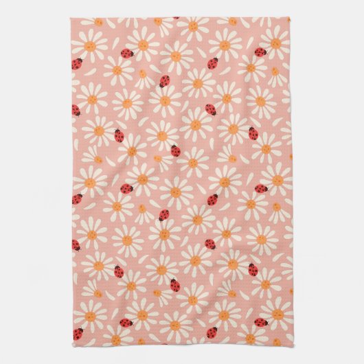 Spring Ladybugs and Daisies キッチンタオル (縦)