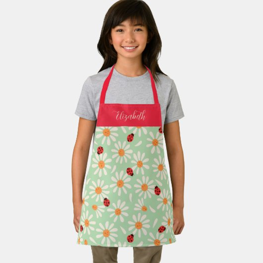Spring Ladybugs and Daisies Personalized Kids エプロン (インサイチュ)