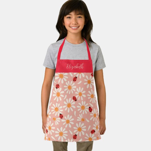 Spring Ladybugs and Daisies Personalized Kids エプロン (インサイチュ)