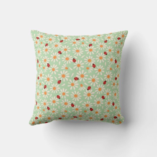 Spring Ladybugs and Daisies Throw Pillow クッション (裏面)