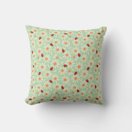 Spring Ladybugs and Daisies Throw Pillow クッション