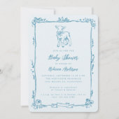 Spring Lamb Cute Doodle Blue Boy Baby Shower 招待状 (正面)