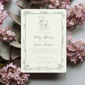 Spring Lamb Cute Doodle Sage Green Baby Shower 招待状