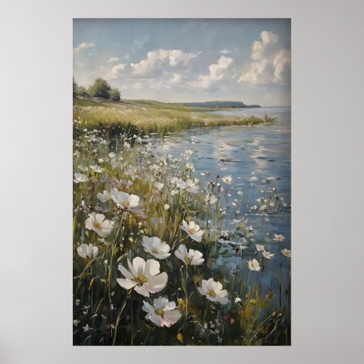 Spring Landscape Print, Wildflower Field Digital ポスター (正面)