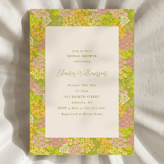 Spring Lime Green Floral Bridal Shower Invitation 招待状