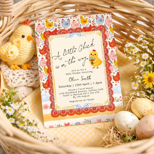 Spring Little Chick Floral Girl Baby Shower 招待状
