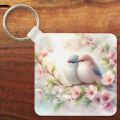 Spring Love Birds Cherry Blossom Floral キーホルダー (正面)