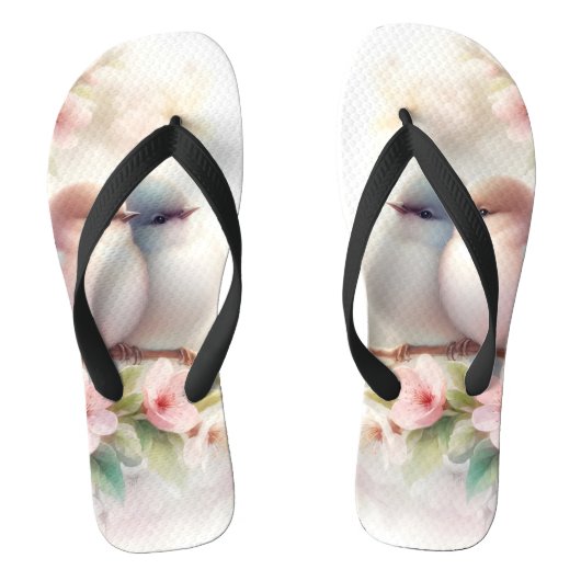 Spring Love Birds Cherry Blossom Floral ビーチサンダル (フットベッド)