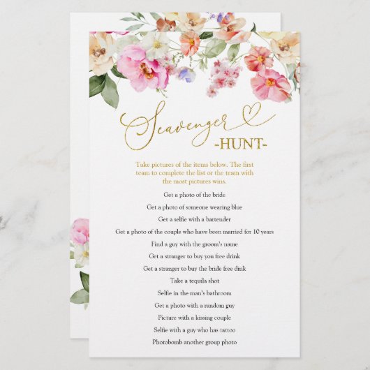 Spring Love in Bloom Scavenger Hunt Games Card (正面/裏面)